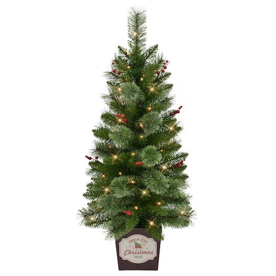 3.5Ft Pre-Lit Cashmere Potted Artificial Christmas Trees with Berries, 2ct. By Puleo International in Green | 3.5 ft | Michaels®